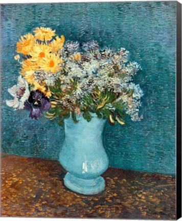 Framed Vase of Flowers, 1887 Print