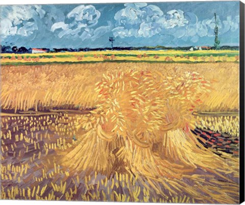 Framed Wheatfield with Sheaves, 1888 - wheat pile Print