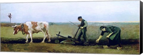 Framed Labourer and Peasant Planting Potatoes, 1884 Print