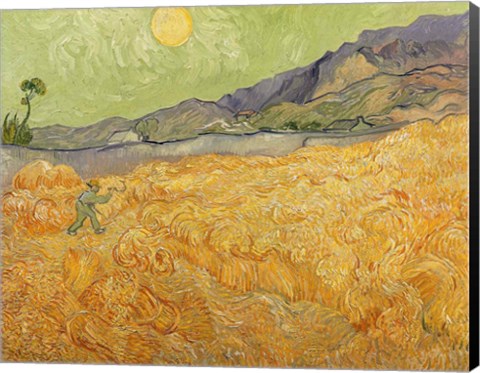 Framed Wheatfield with Reaper, 1889 Print