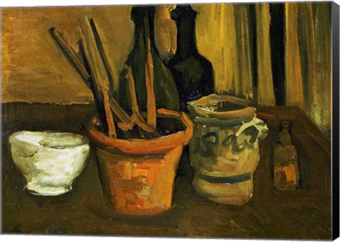 Framed Still Life of Paintbrushes in a Flowerpot, 1884 Print