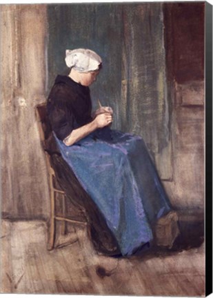 Framed Young Scheveningen Woman Knitting, Facing Right Print