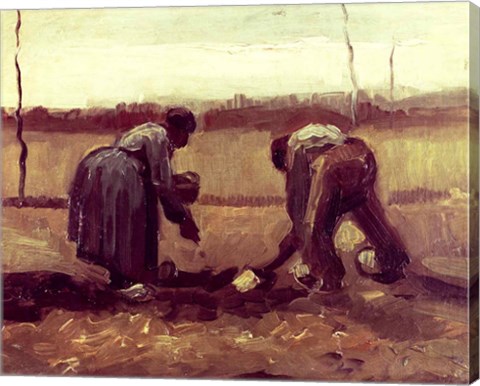 Framed Two Peasants Planting Potatoes, 1885 Print