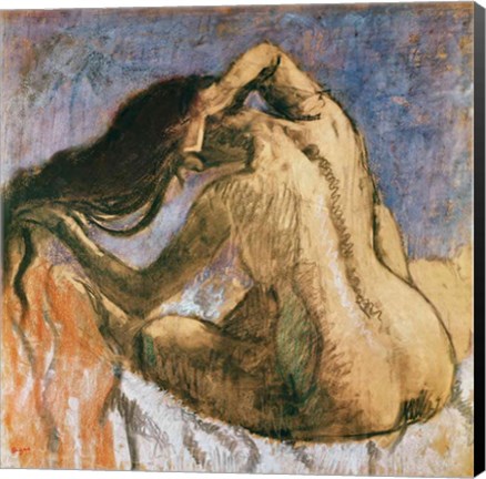 Framed Woman Combing her Hair B Print