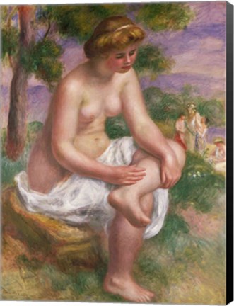 Framed Seated Bather in a Landscape Print