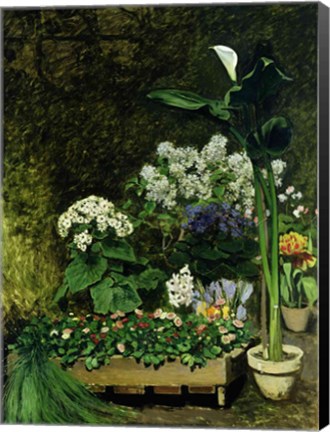 Framed Flowers in a Greenhouse, 1864 Print