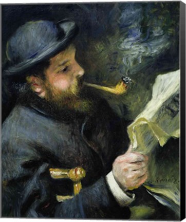 Framed Claude Monet reading a newspaper Print