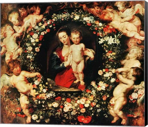 Framed Virgin with a Garland of Flowers, c.1618-20 Print