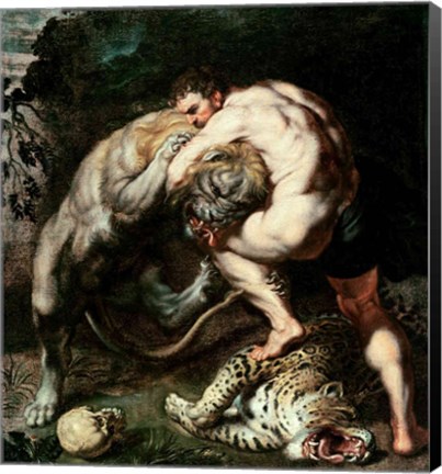 Framed Hercules Fighting the Nemean Lion Print