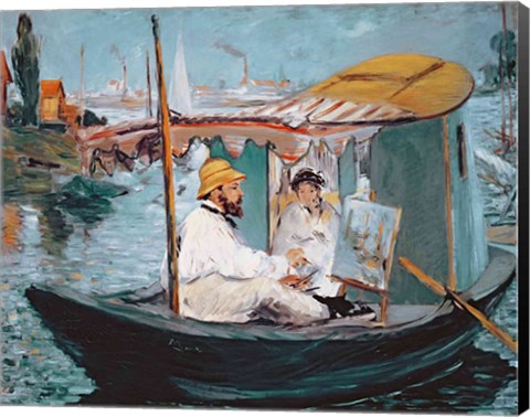 Framed Monet in his Floating Studio, 1874 Print