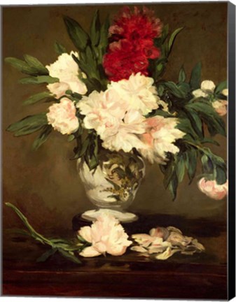 Framed Vase of Peonies on a Small Pedestal, 1864 Print