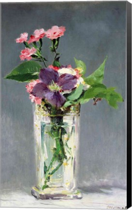 Framed Pinks and Clematis in a Crystal Vase, c.1882 Print