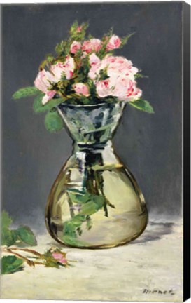 Framed Moss Roses in a Vase, 1882 Print