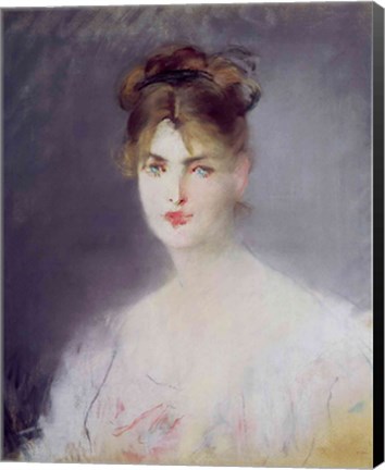 Framed Portrait of a Young Woman with Blonde Hair and Blue Eyes, 1878 Print