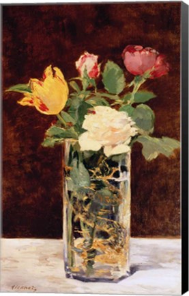 Framed Roses and Tulips in a Vase, 1883 Print