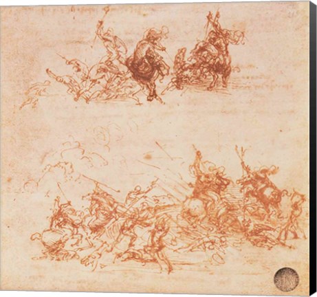 Framed Study of Horsemen in Combat and Foot Soldiers, 1503 Print