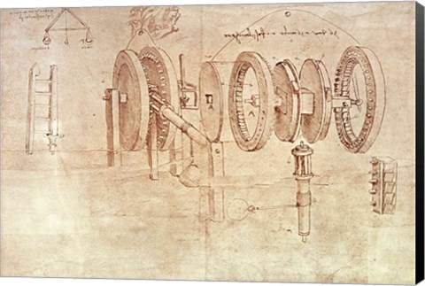 Framed Studies of Toothed Gears and for a Hygrometer Print