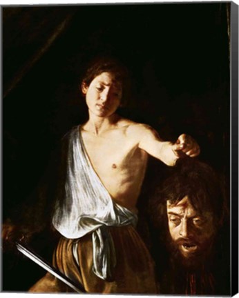 Framed David with the Head of Goliath, 1606 Print