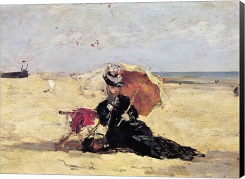 Framed Woman with a Parasol on the Beach, 1880 Print