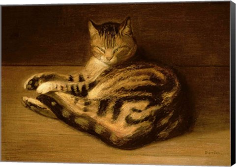 Framed Recumbent Cat, 1898 Print