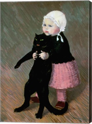 Framed Small Girl with a Cat, 1889 Print