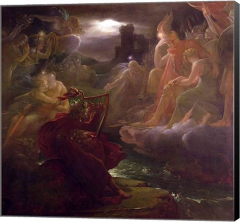 Framed Ossian Conjuring up the Spirits on the Banks of the River Lora with the Sound of his Harp, 1801 Print