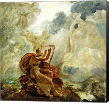 Framed Ossian Conjures Up the Spirits with His Harp on the Banks of the River of Lora Print