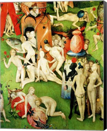 Framed Garden on Earthly Delights: Allegory of Luxury, central panel of triptych, c.1500 Print