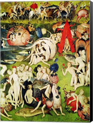 Framed Garden of Earthly Delights: Allegory of Luxury (vertical center panel detail) Print