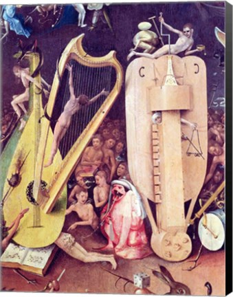Framed Garden of Earthly Delights: Hell, detail of musical instuments from the right wing of the triptych, c.1500 Print