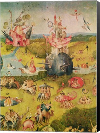 Framed Garden of Earthly Delights: Allegory of Luxury, central panel of triptych, c.1500 Detail Print