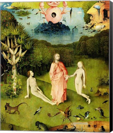 Framed Garden of Earthly Delights: The Garden of Eden, left wing of triptych, c.1500 Print