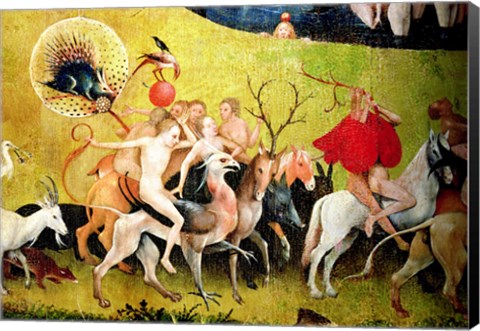 Framed Garden of Earthly Delights: Allegory of Luxury, detail of figures riding fantastical horses Print