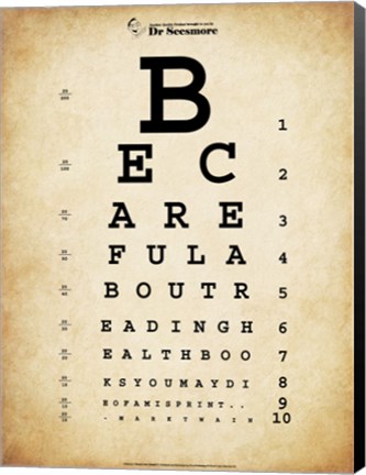 Framed Mark Twain Eye Chart Print