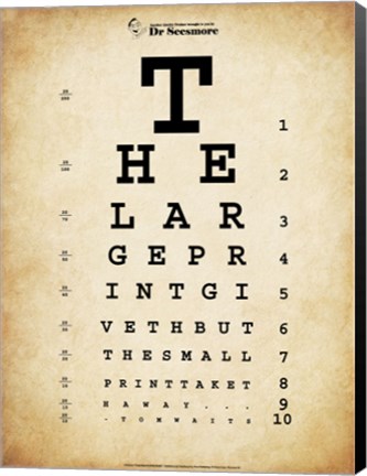 Framed Tom Waits Eye Chart Print