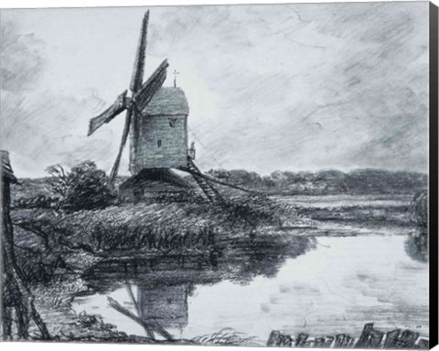 Framed mill on the banks of the River Stour Print