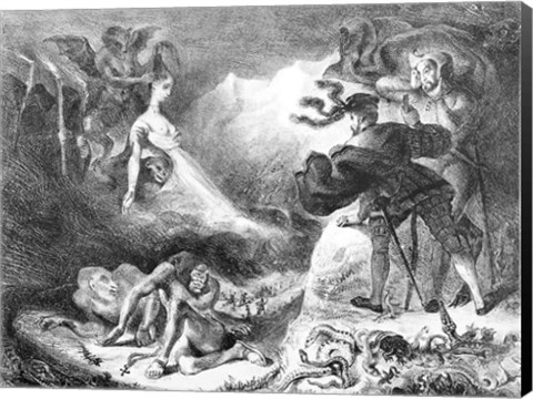 Framed Faust and Mephistopheles at the Witches&#39; Sabbath, from Goethe&#39;s Faust, 1828 Print