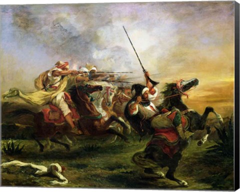 Framed Moroccan horsemen in military action, 1832 Print