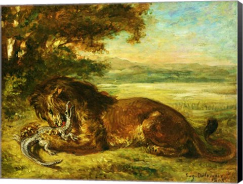 Framed Lion and Alligator, 1863 Print