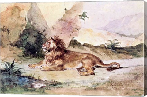 Framed Lion in the Desert, 1834 Print