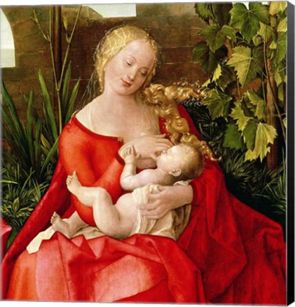 Framed Virgin and Child &#39;Madonna with the Iris&#39;, 1508 - red dress Print