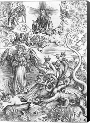 Framed Scene from the Apocalypse, The woman clothed with the sun and the seven-headed dragon Print