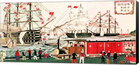 Framed Commodore Perry&#39;s Gift of a Railway to the Japanese in 1853 Print