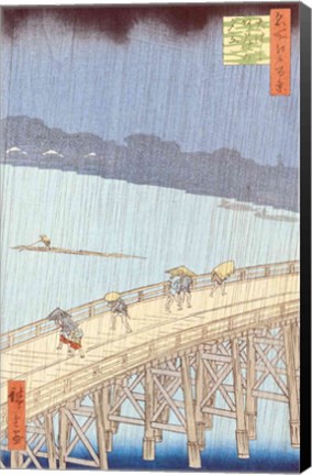 Framed Sudden Shower on Ohashi Bridge Print