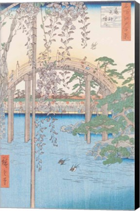 Framed Bridge with Wisteria or Kameido Tenjin Keidai Print