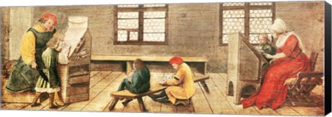 Framed School Teacher is Explaining the Meaning of a Letter to Illiterate Workers 1516 Print