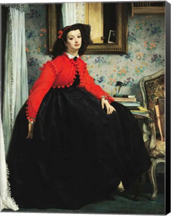 Framed Young Lady in a Red Jacket Print