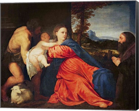 Framed Virgin and Infant with Saint John the Baptist and Donor Print