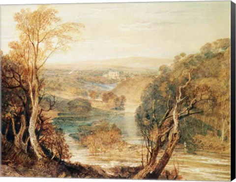 Framed River Wharfe with a distant view of Barden Tower Print