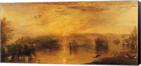 Framed Lake, Petworth: Sunset, a Stag Drinking Print